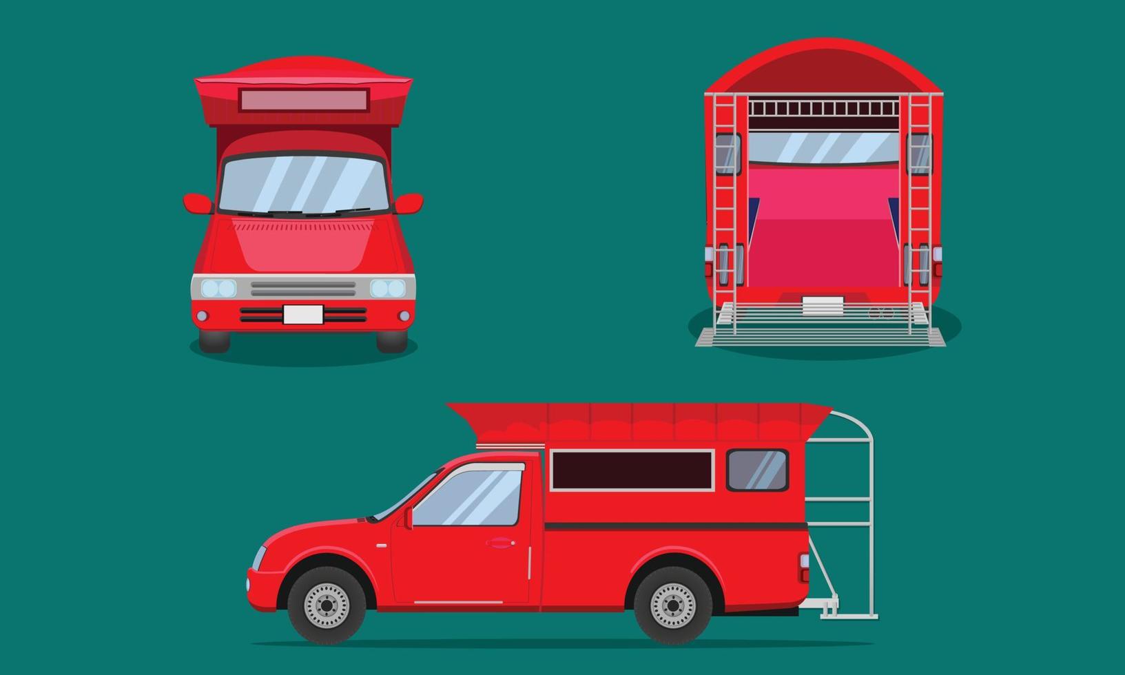 Camioneta roja con rejilla de acero del coche cubierta superior de plástico parte delantera del pasajero vista trasera transporte chiang mai ilustración vectorial eps10 vector