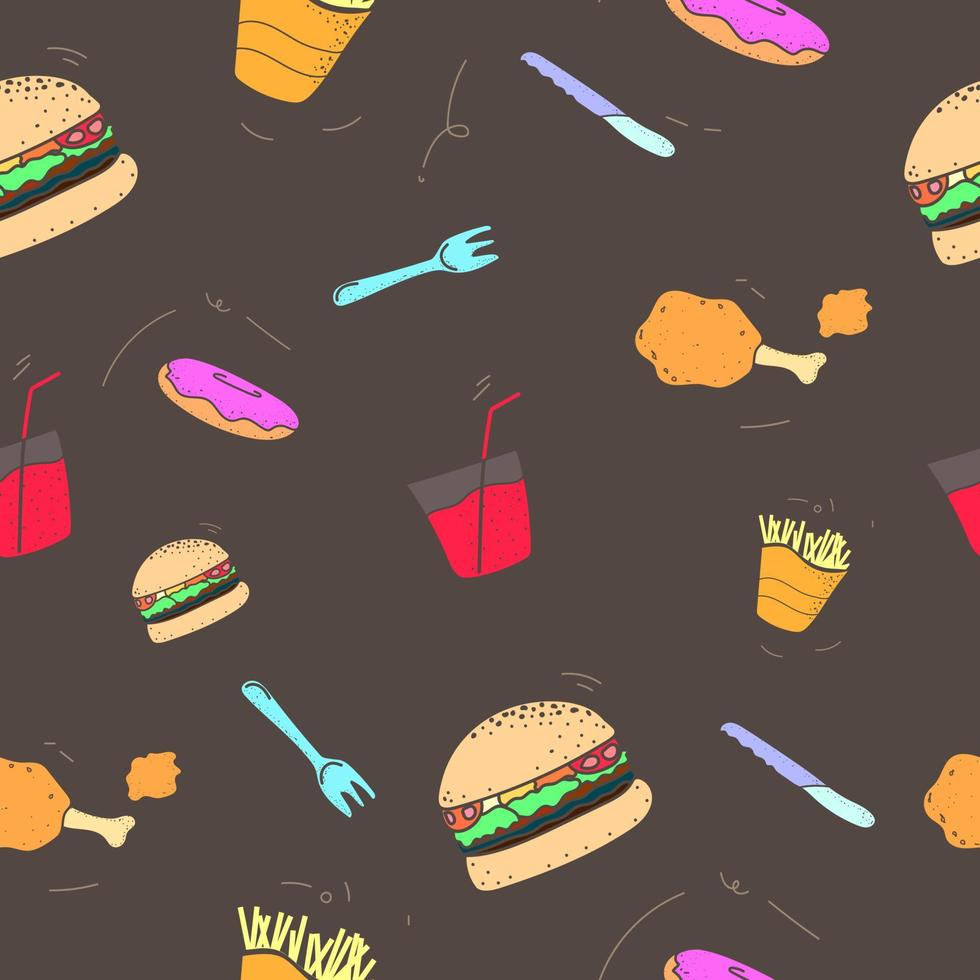 pattern seamless set of fast food and drink. no line shape flat pastel color design style. vector illustration eps10