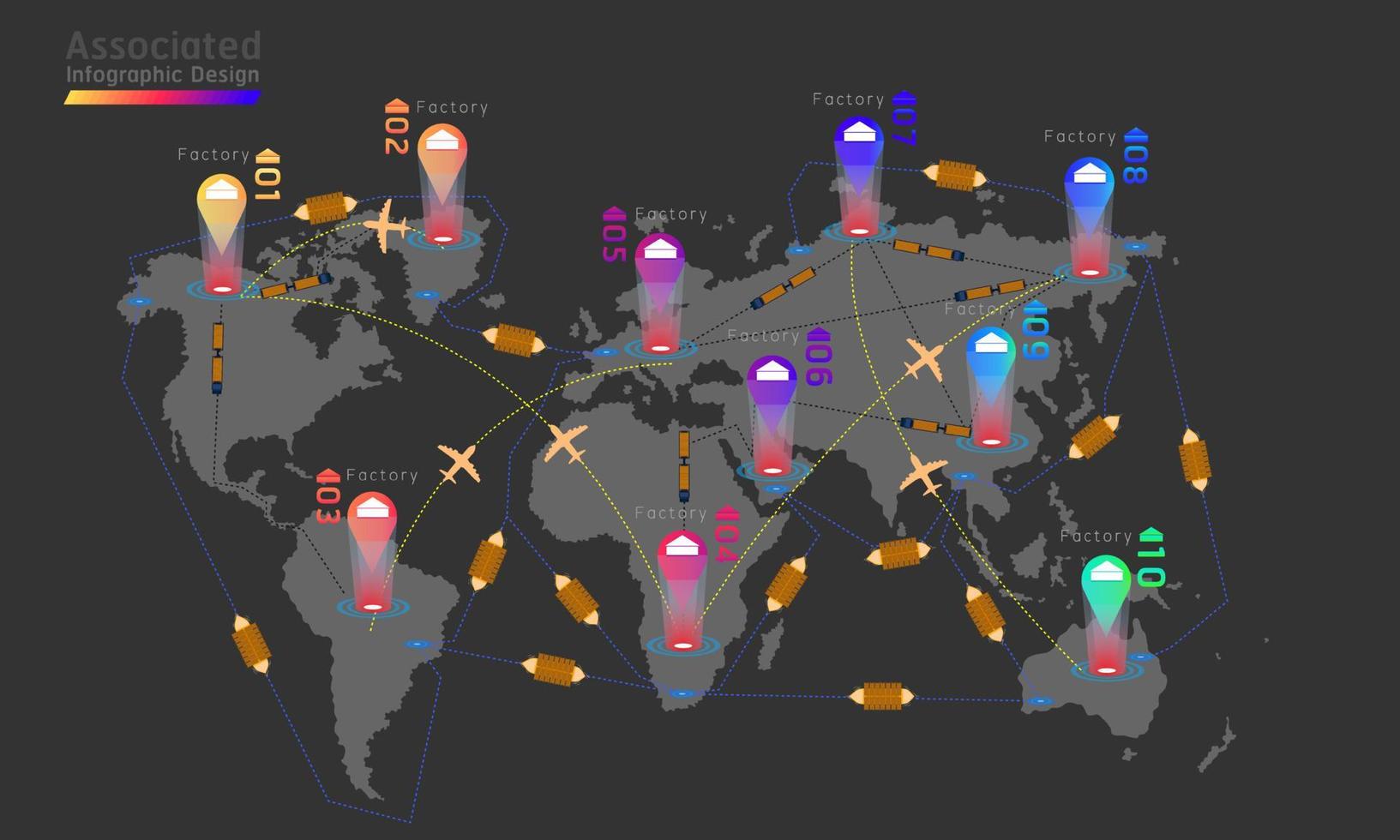 10 associated company factory world map mark point infographic design. vector illustration eps10