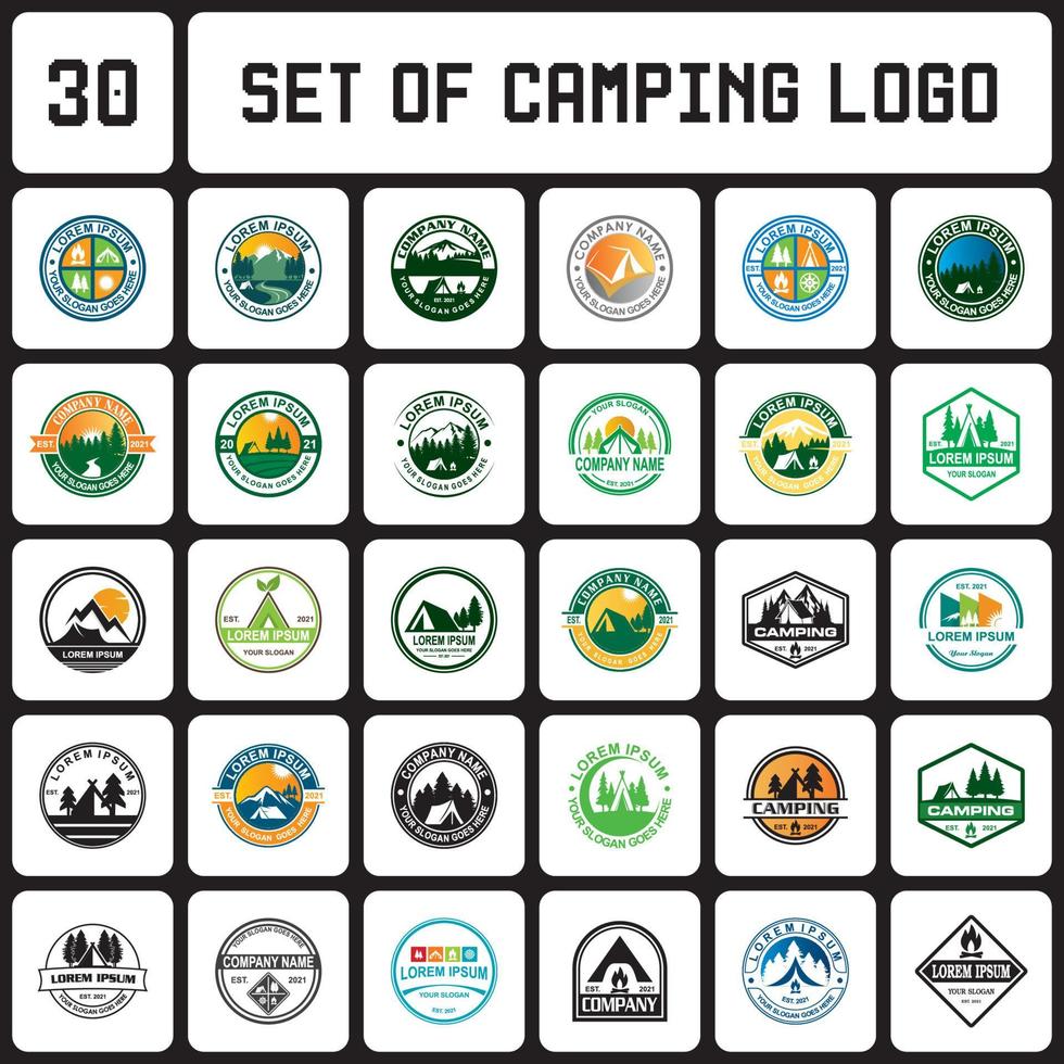 un conjunto de logotipos de camping, un conjunto de logotipos de aventuras vector