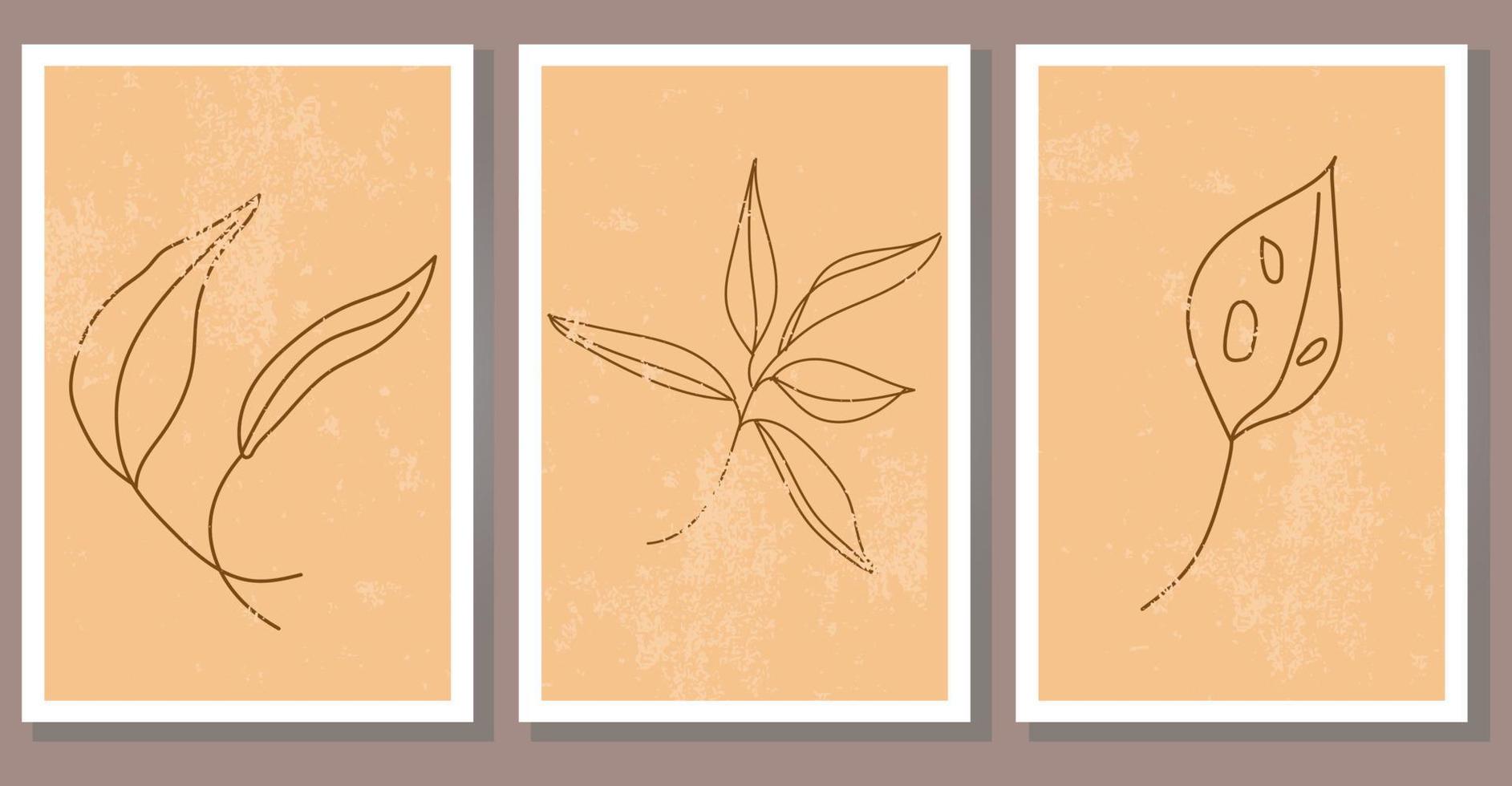 Set of modern abstract boho plant posters. Contemporary minimalist wall art with exotic leaves and branches. Flat vector illustration for card, cover design