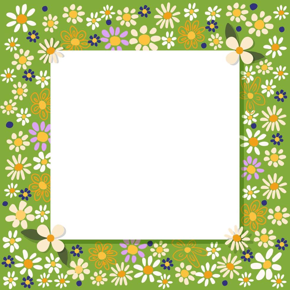 frame border design with cute flowers and leaves vector