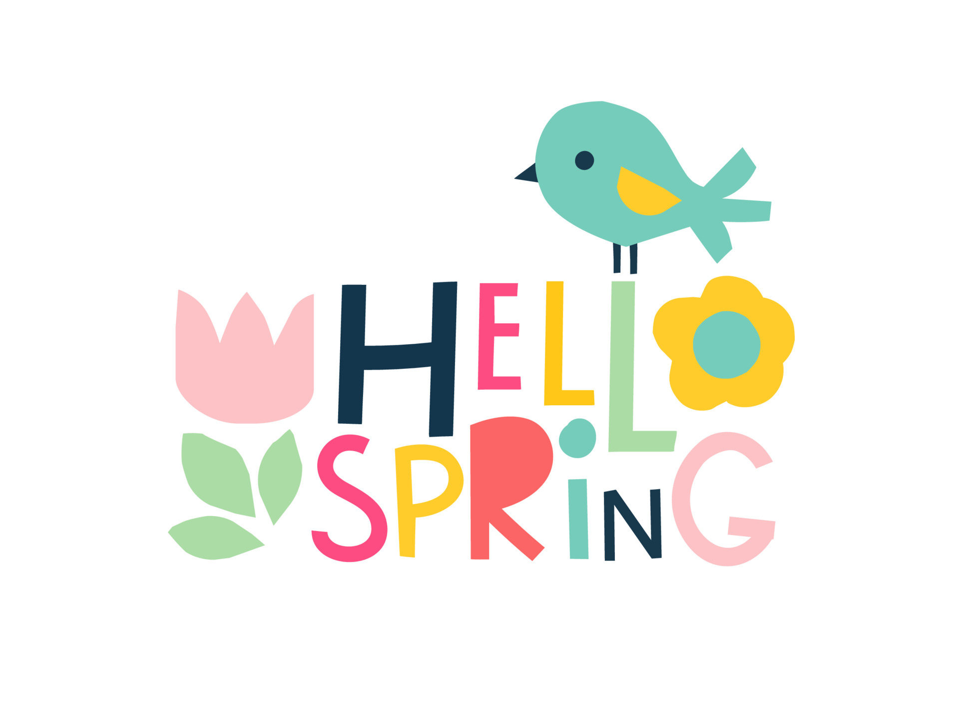 Cute lettering hello spring in a trendy style. Vector text