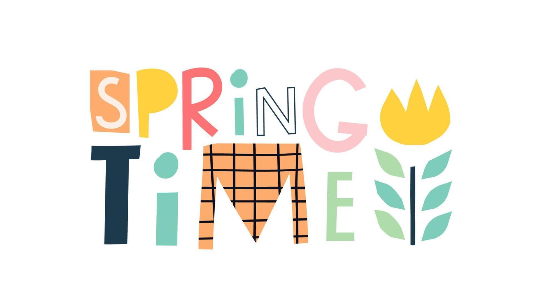 Cute lettering springtime in a trendy style. Vector welcome text