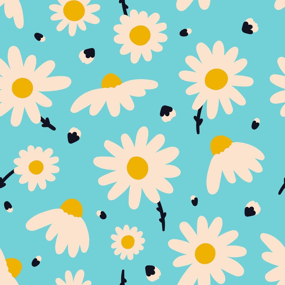 Seamless pattern with cute daisies in a modern style vector