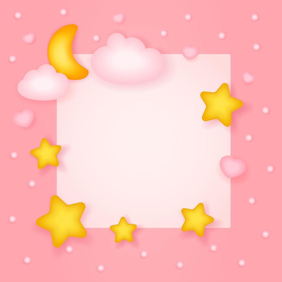 Cute frame with the moon and stars for baby.Page for a photo album vector