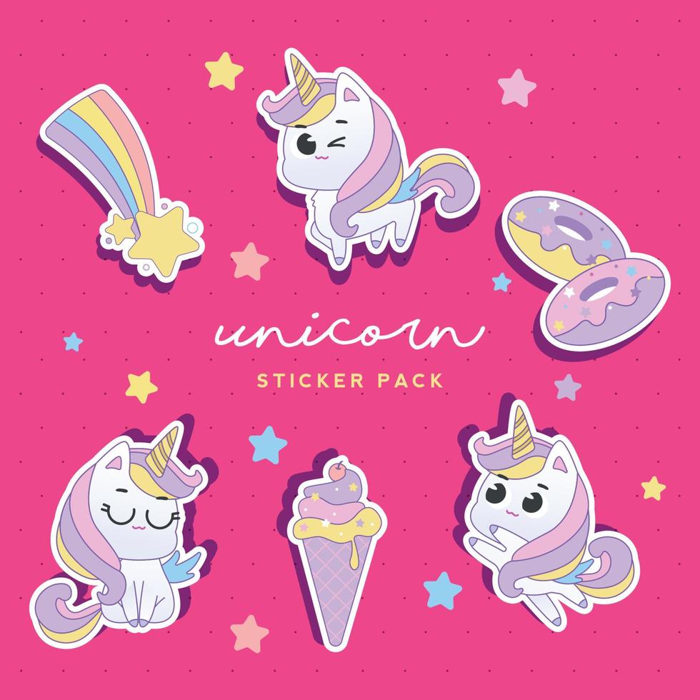 lindo paquete de pegatinas de unicornio vector