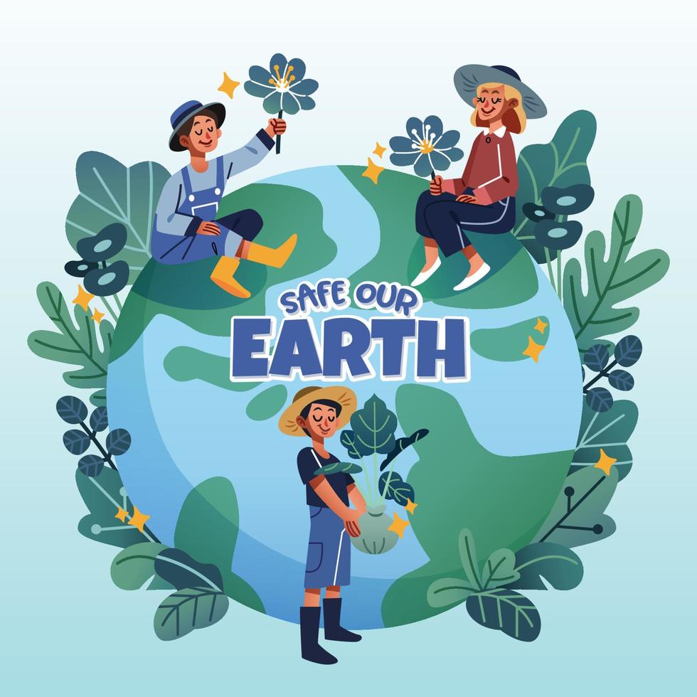 Men And Women Grow Plants To Celebrate Earth Day vector