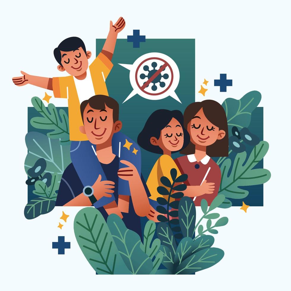 A Family Gets Protection From The Virus After Immunization vector
