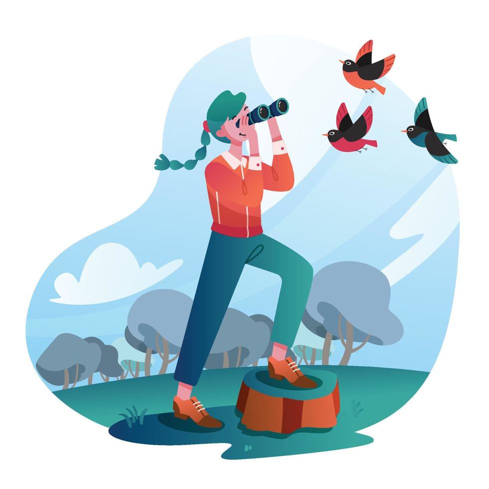A Birdwatcher Observing the Birds vector