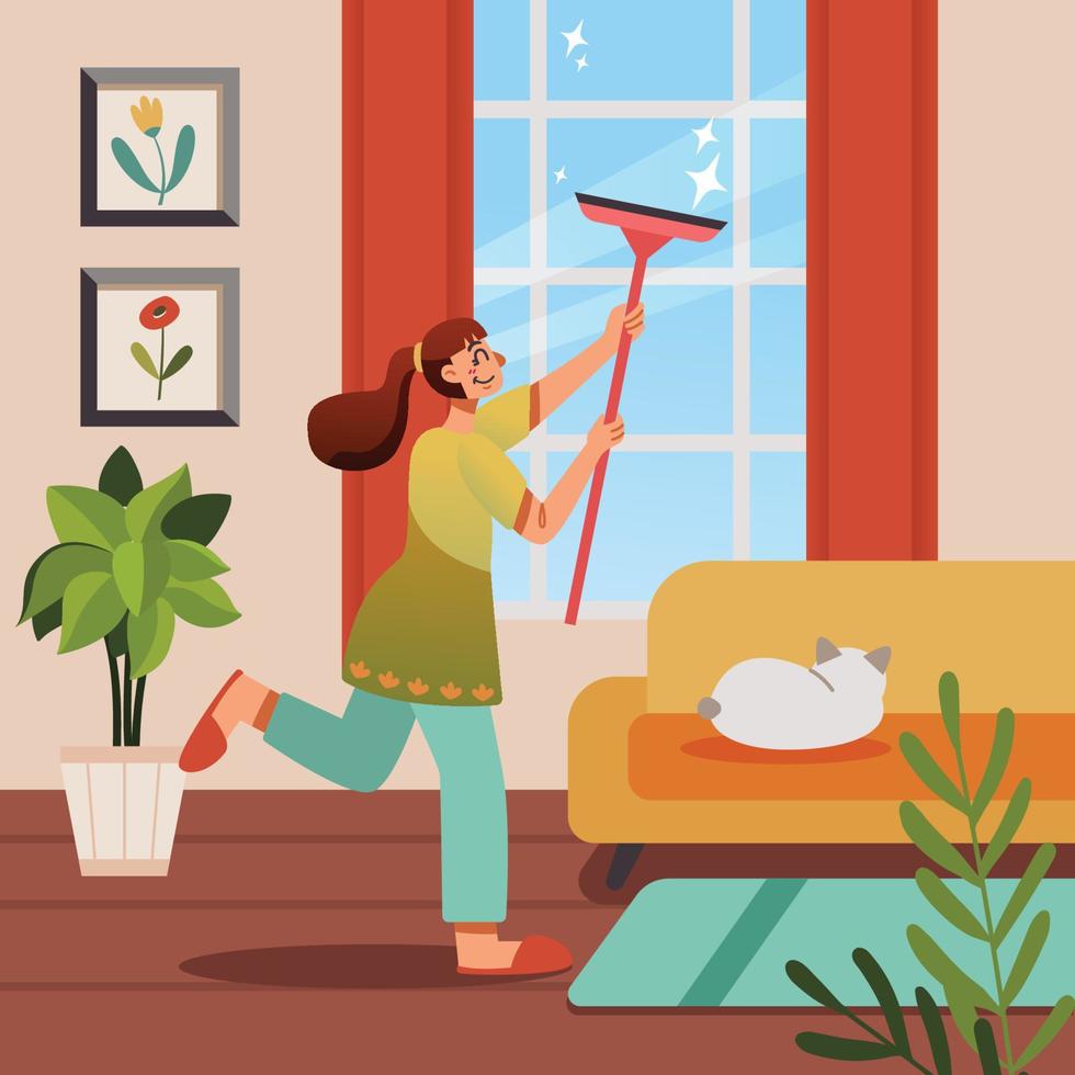 A Girl Clean the Window vector