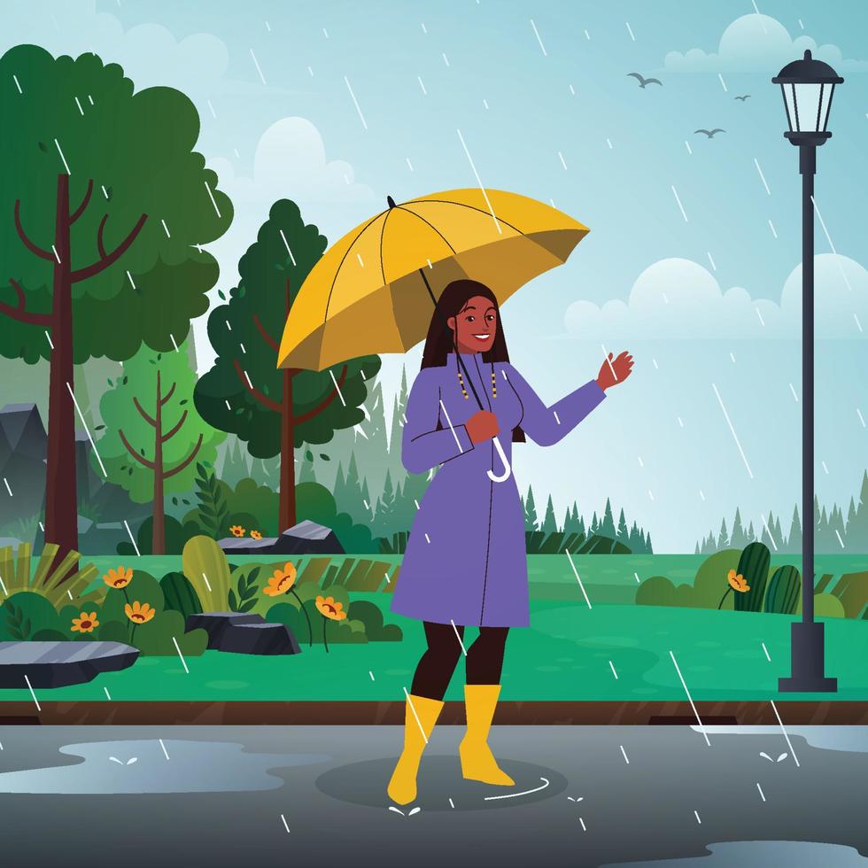 Women Under The Umbrella in Spring Shower vector