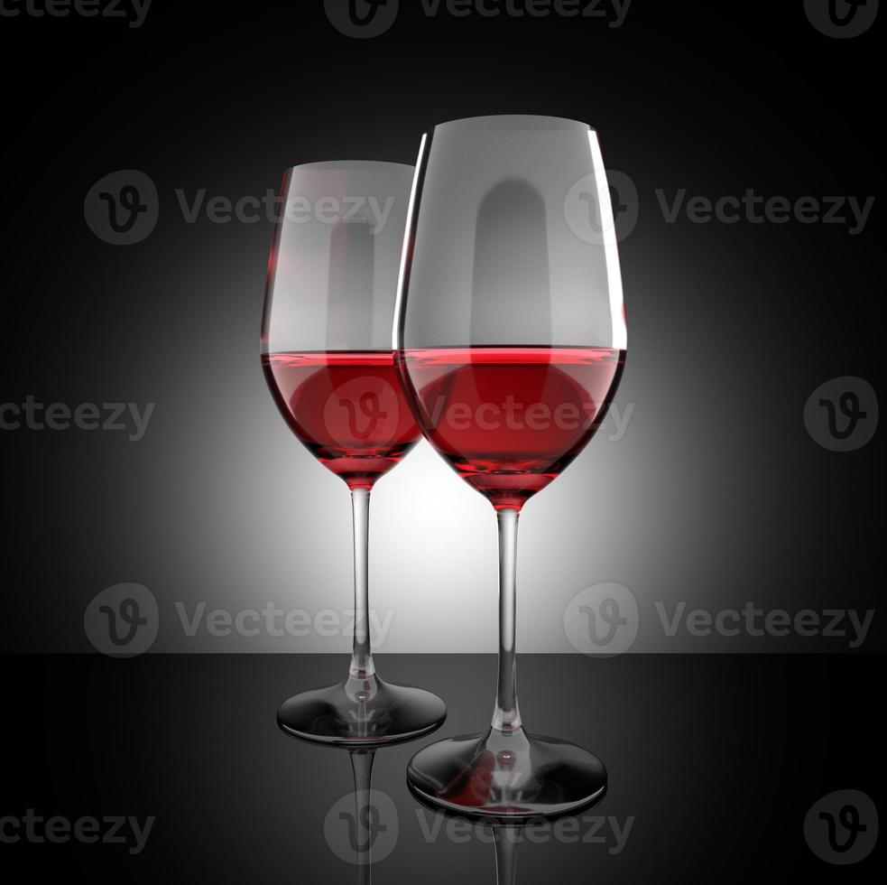 Red wine glass set 3D illustration photo