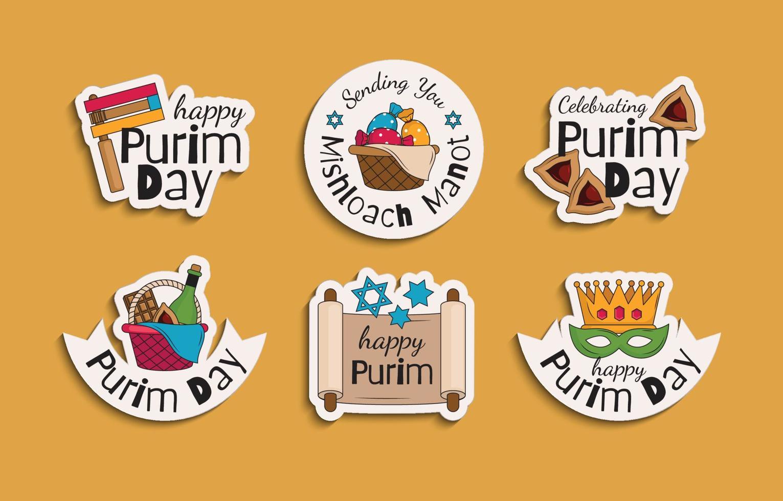 Happy Purim Day Sticker Collection vector