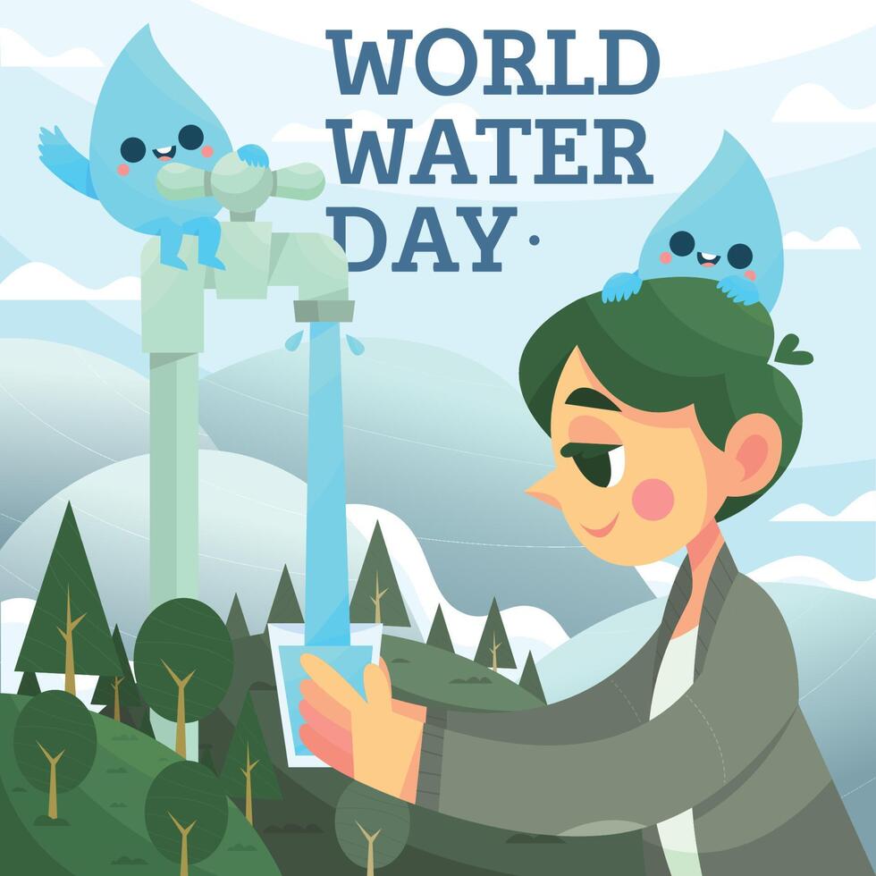 Adding Earth's Water To A Man's Glass vector
