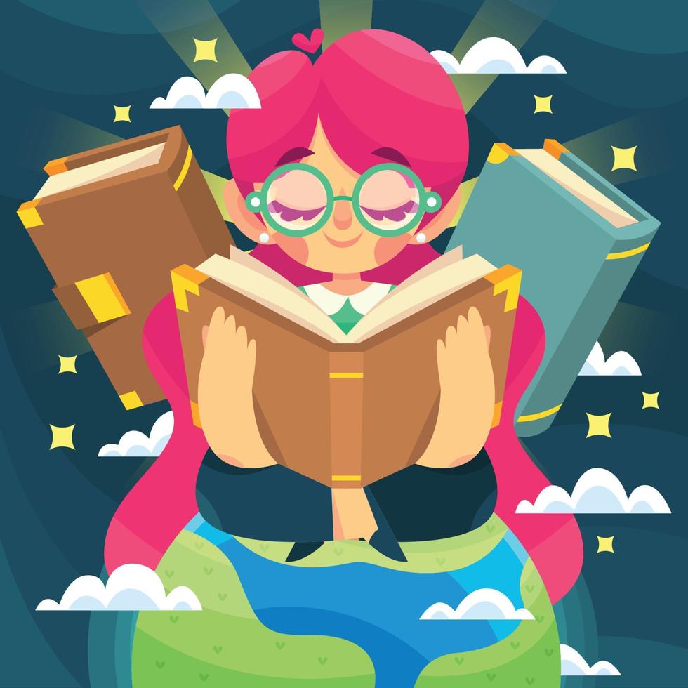 A Girl Reads A Book To Gain Knowledge vector