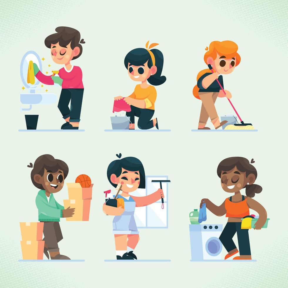 Spring Cleaning Characters vector