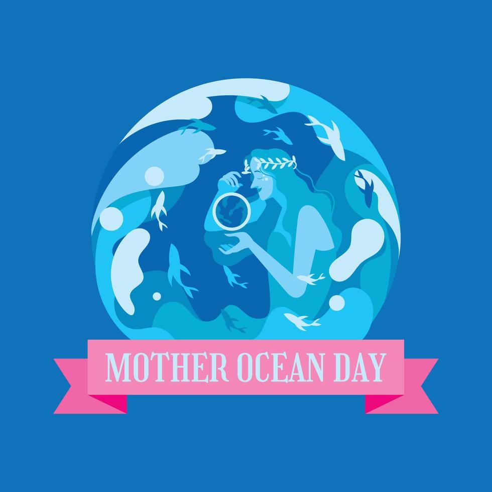 Mother Ocean With The Earth in Her Hands vector