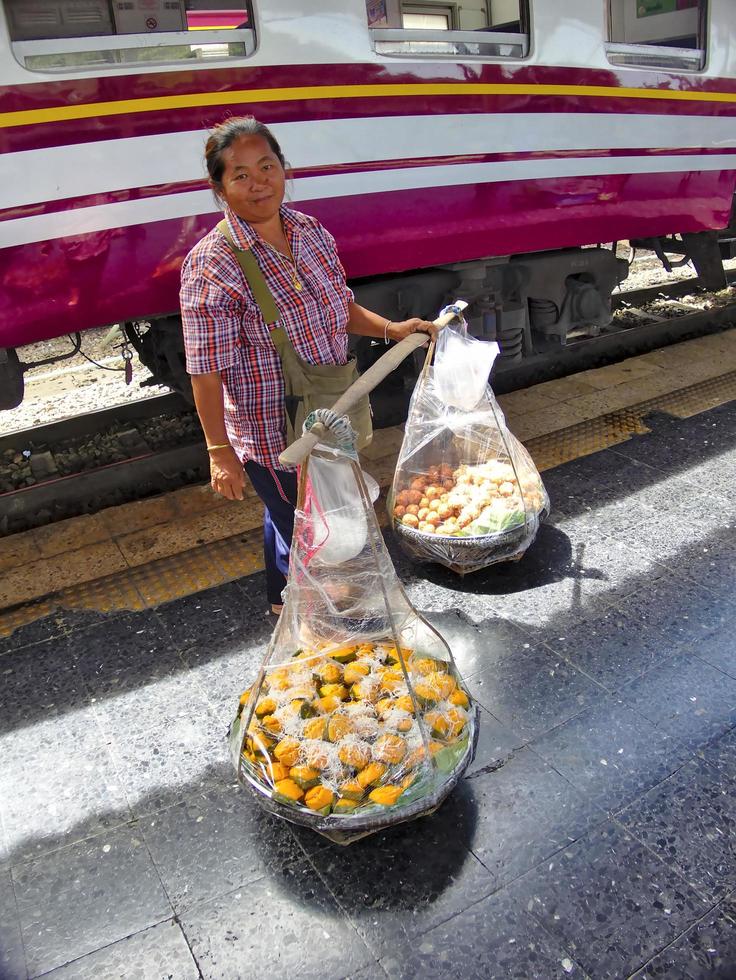 Bangkok Thailand.BANGKOK THAILAND15 JULY 2019Thai hawkers selling traditional food snacks.on Bangkok Thailand.BANGKOK THAILAND15 JULY 2019 photo