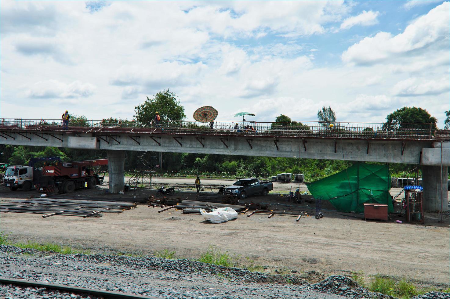 Nakhon Ratchasima THAILAND13 SEPTEMBER 2019 North Eastern High Speed Rail ThailandChinese High Speed Rail.The construction area where workers are working on construction. on akhon Ratchasima. photo