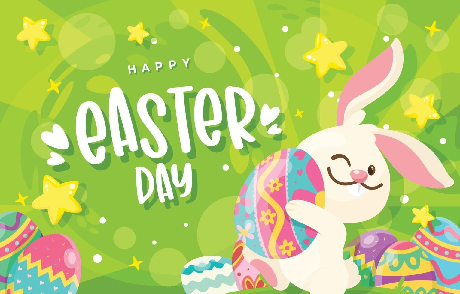 Cute Rabbit Hold Easter Egg with Green theme vector