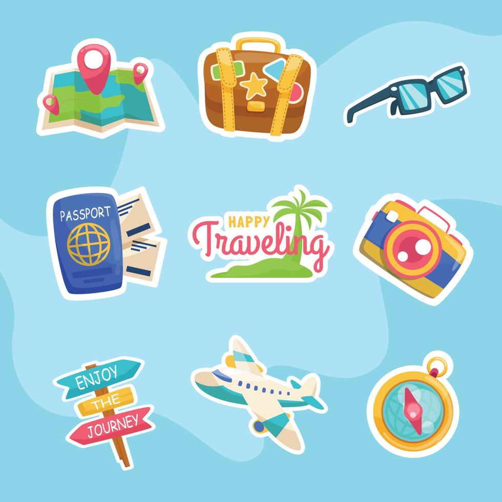 Cute Traveling Items Sticker Set vector