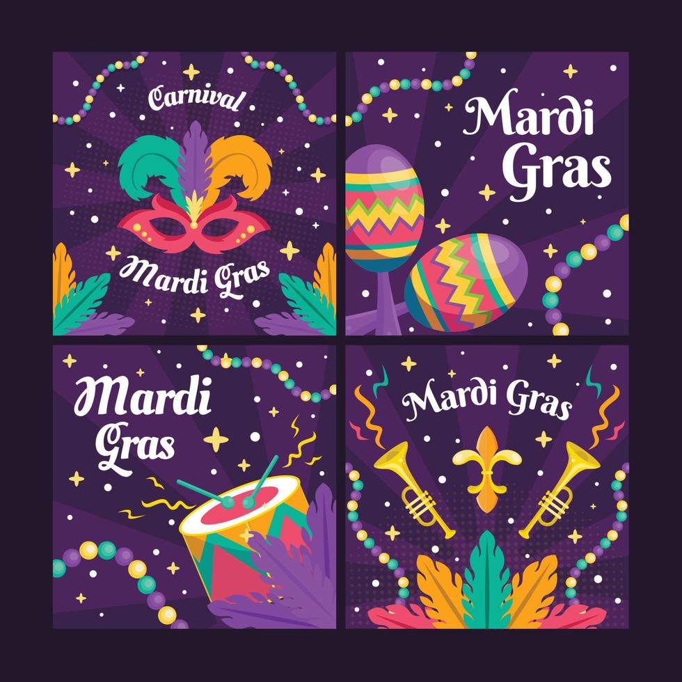 Cute Flat Social Media Mardi Gras Template vector