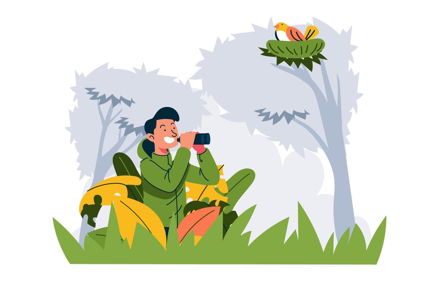 Man Watching Bird with Binocular vector