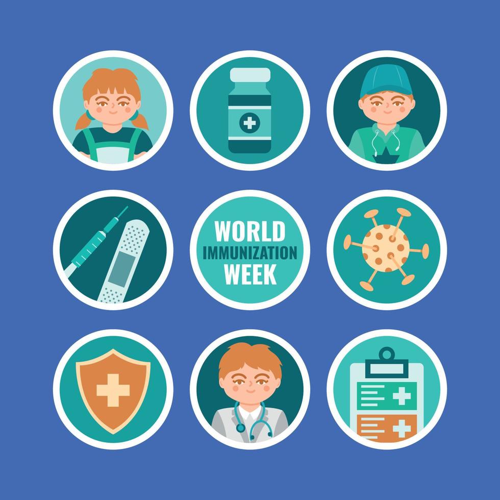 World Immunization Week Sticker Template Set vector