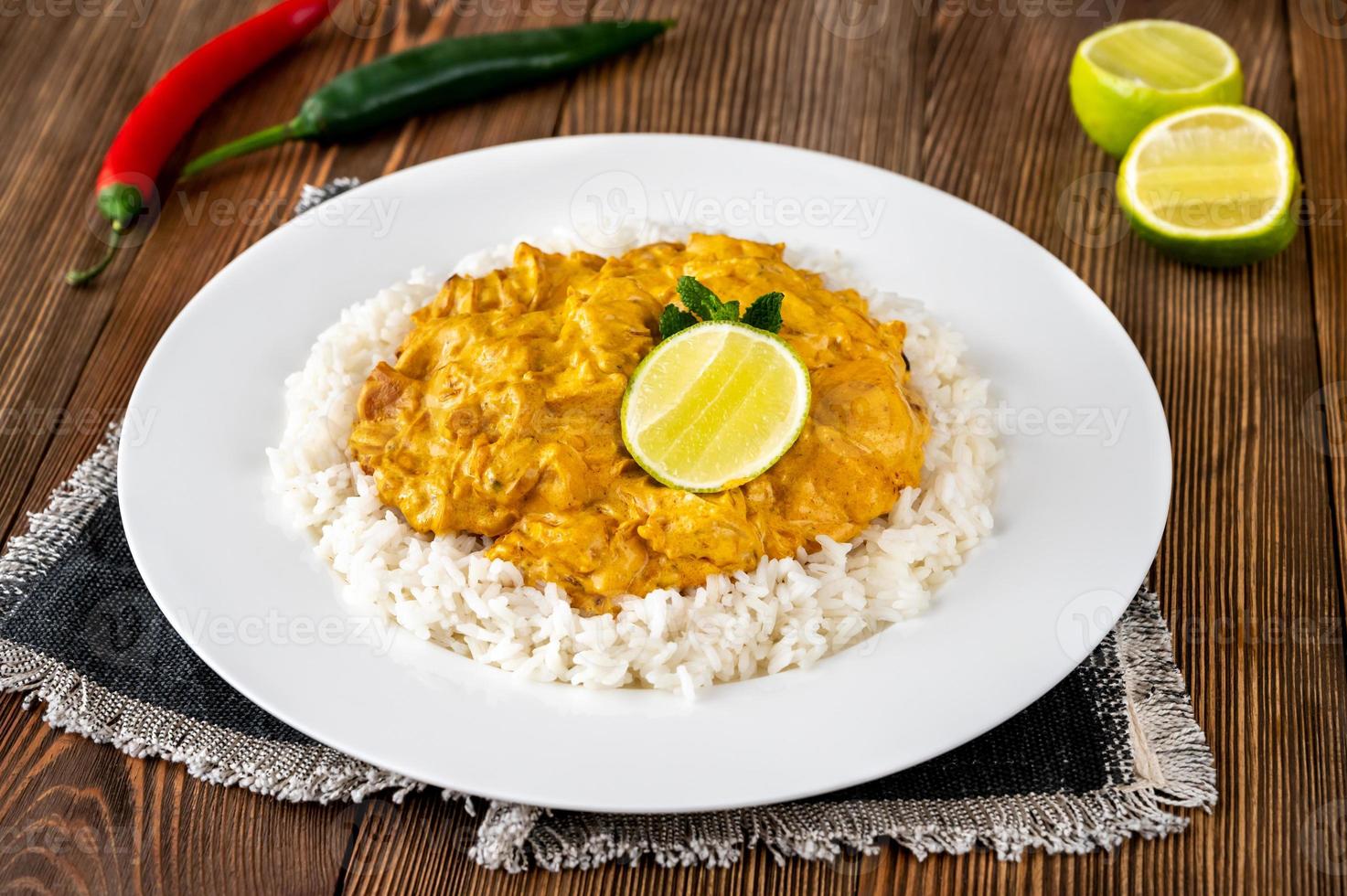 Portion of chicken curry photo