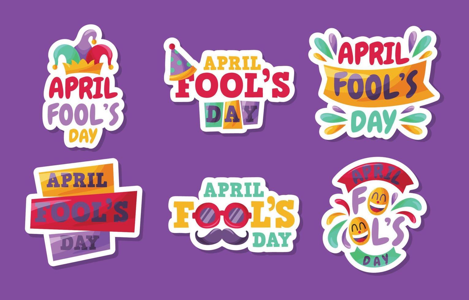 April Fools Day Doodle Colorful Sticker Collection vector