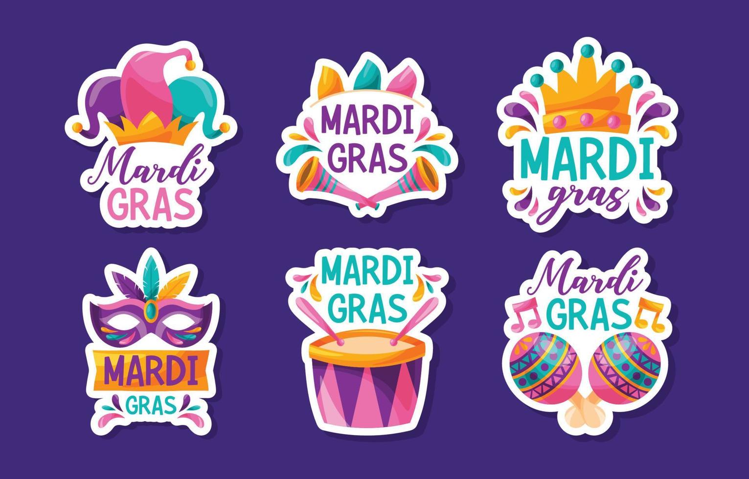 Mardi Gras Festivity Colorful Doodle Sticker Collection vector