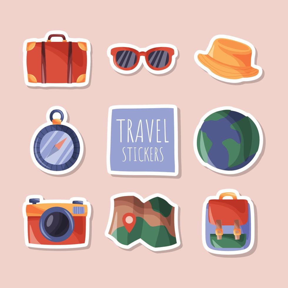 Travel Element Colorful Doodle Stickers Collection vector