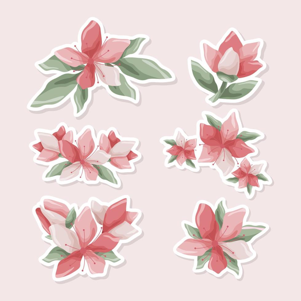 Cherry Blossom Blooming Flower Doodle Sticker Collection vector