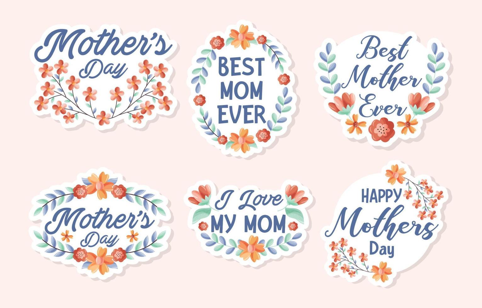 feliz día de la madre doodle colección de pegatinas de flores vector