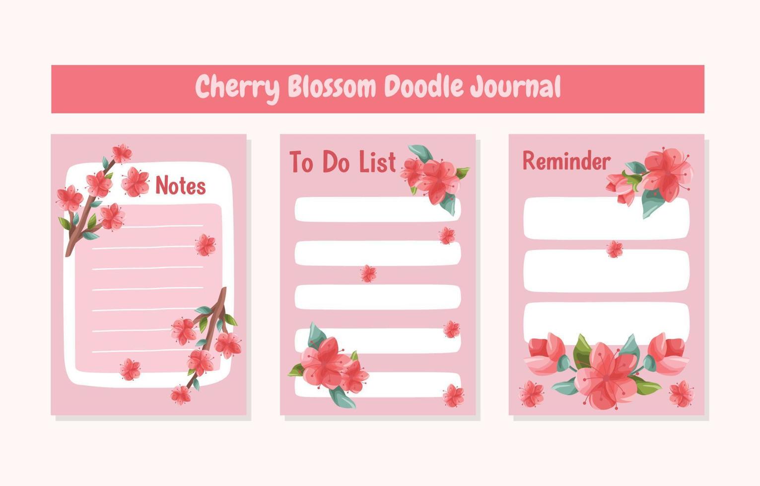 Cherry Blossom Doodle Journal Template vector