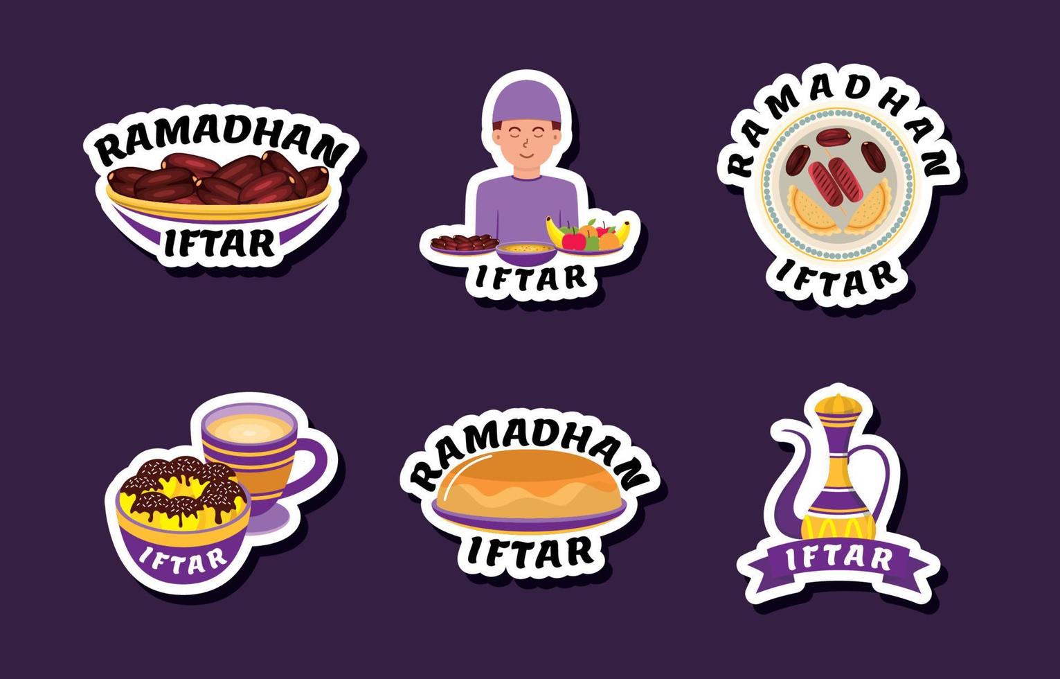 conjunto de pegatinas de iftar de ramadán plano vector