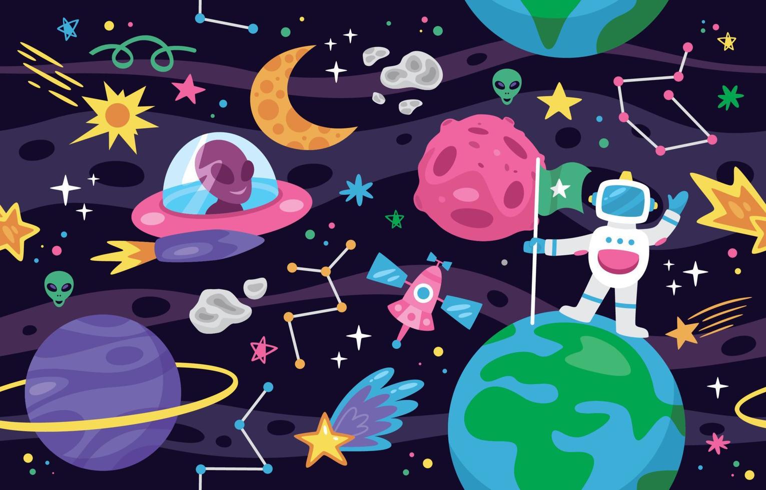 Cute Celestials Bodies Seamless Background vector