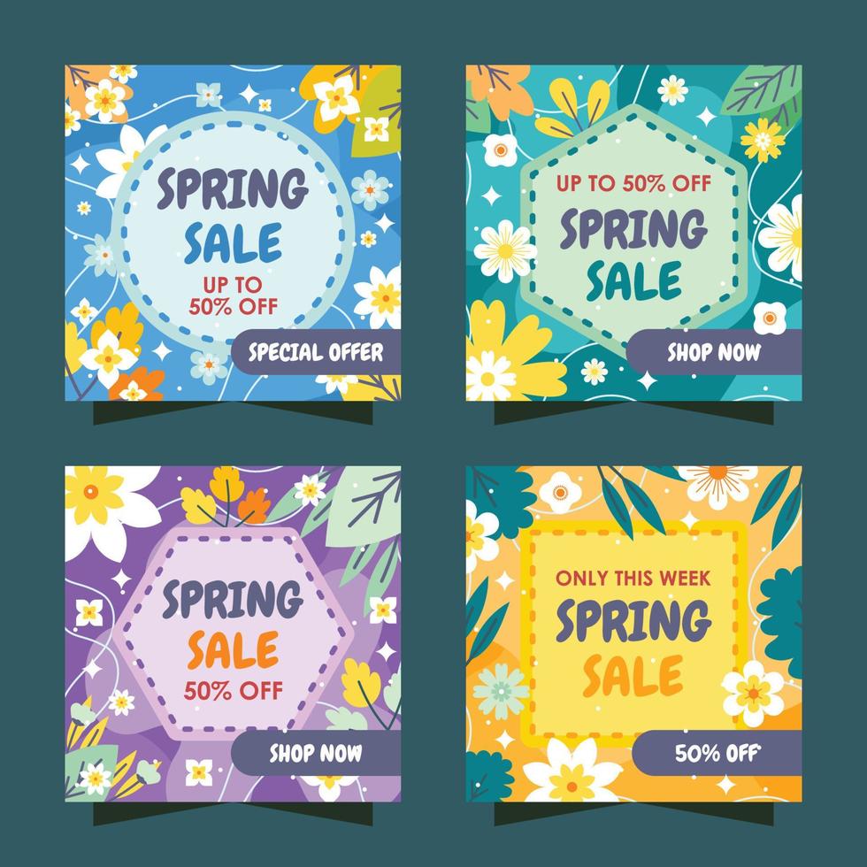 Spring Sale Social Media Post Collection vector
