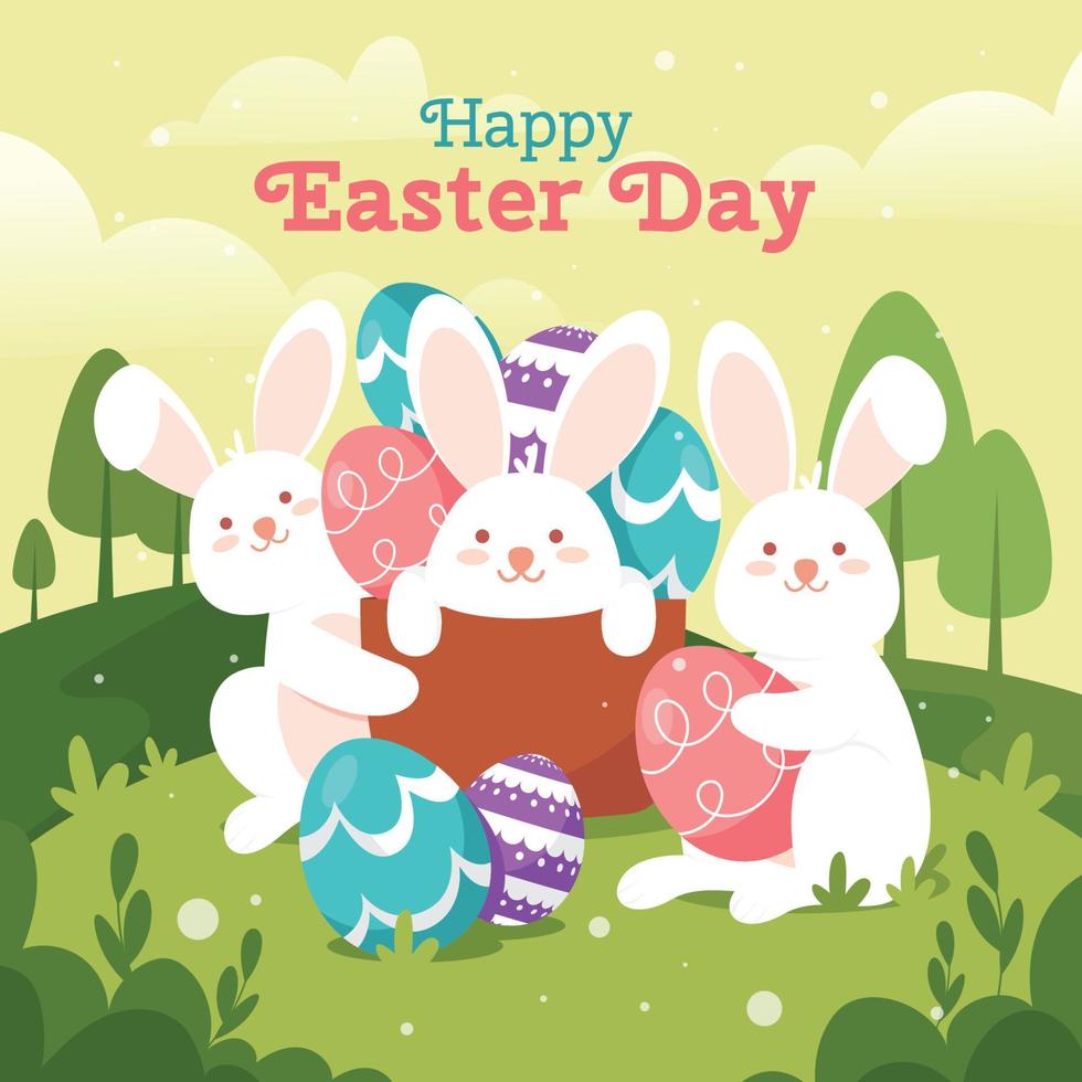 Happy Easter Day With Cute Bunny vector