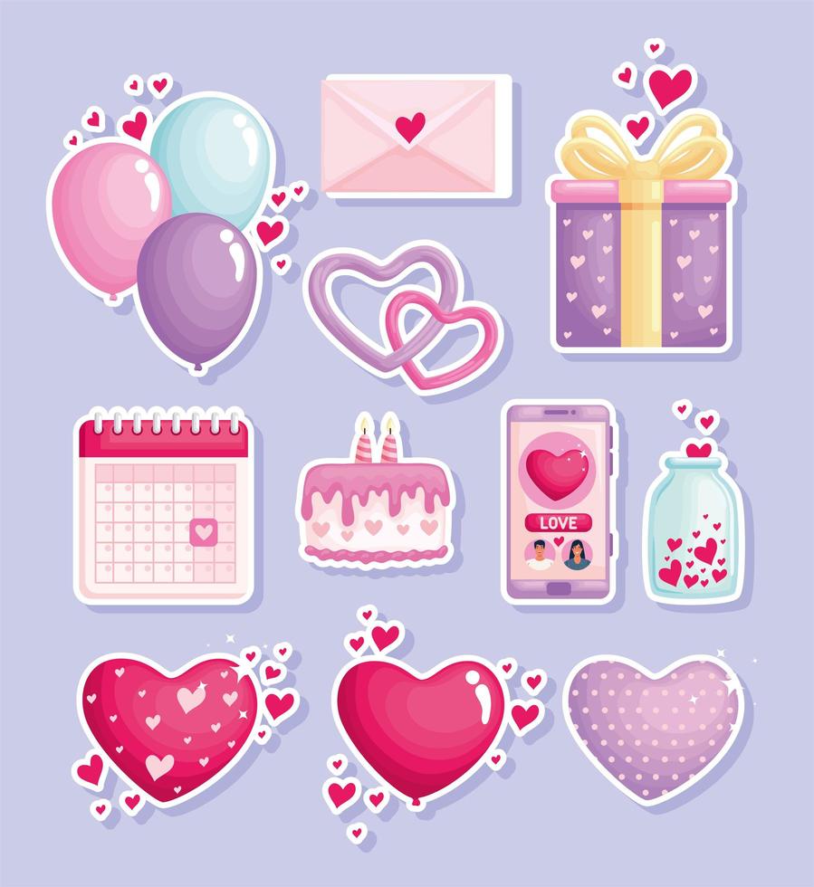 eleven happy valentines icons vector