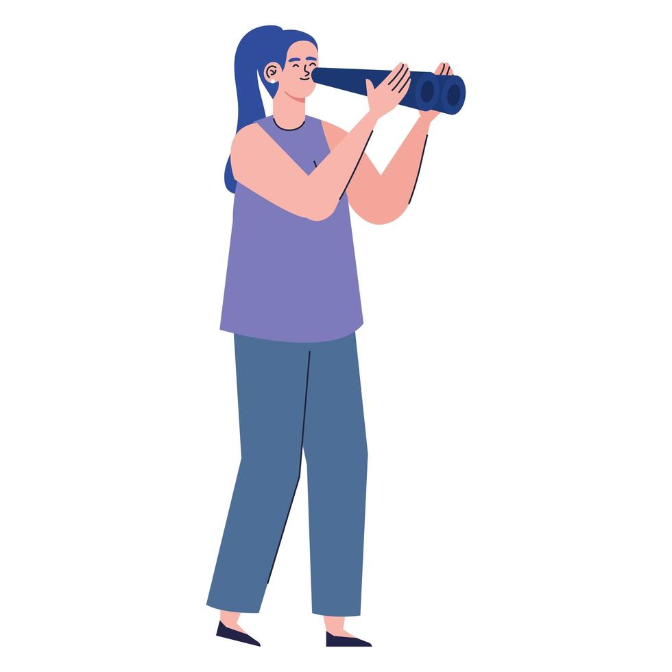 lady searching with binoculars vector