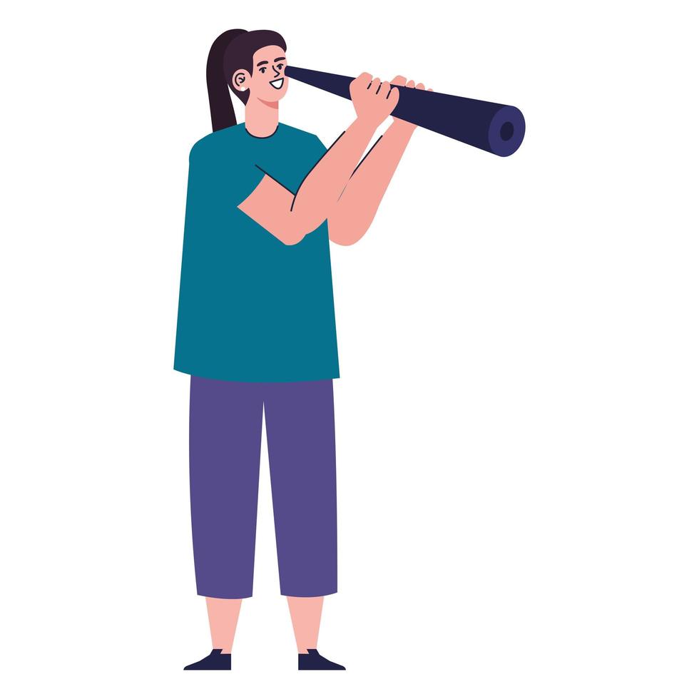 young woman searching with binoculars vector
