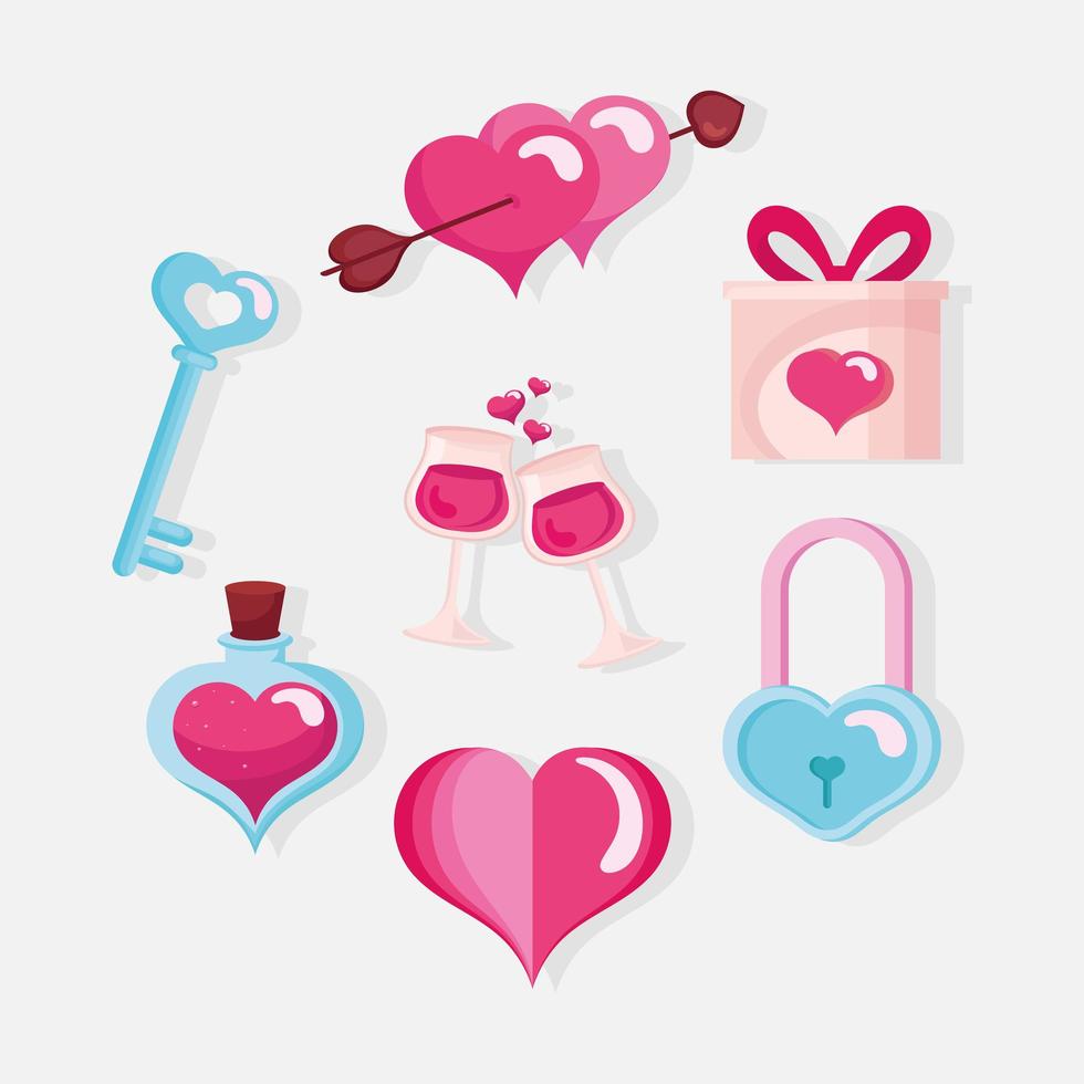 seven valentines day icons vector