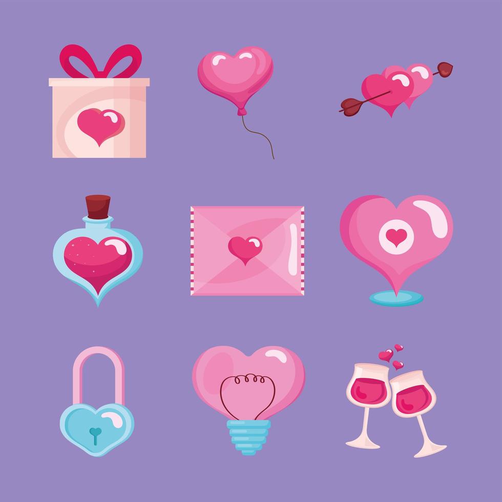 nine valentines day icons vector