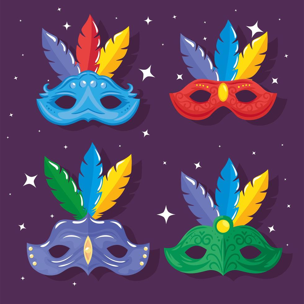 four happy mardi gras icons vector