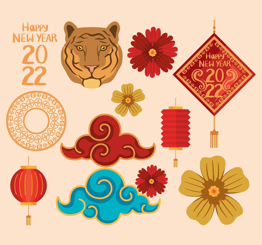 twelve chinese new year icons vector