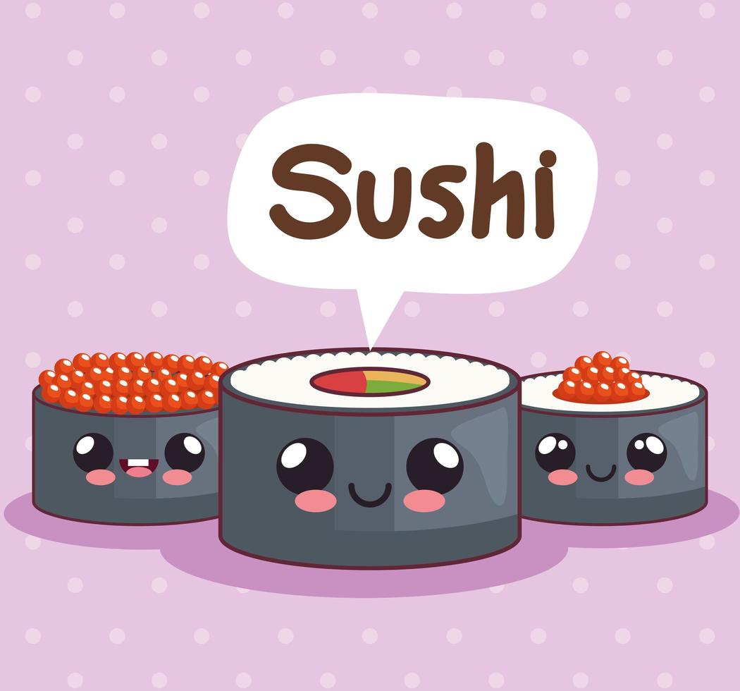 three sushi kawaii characters 5374468 Vector Art at Vecteezy