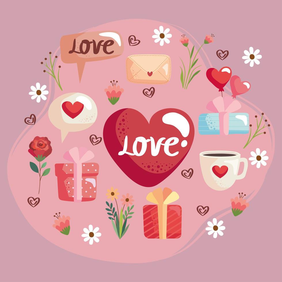 ocho iconos del día de san valentín vector