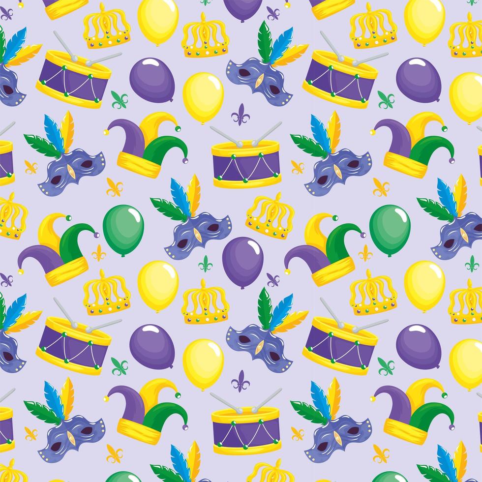 happy mardi gras pattern vector